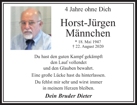 Traueranzeige von Horst-Jürgen Männchen von trauer.extra-tipp-moenchengladbach.de