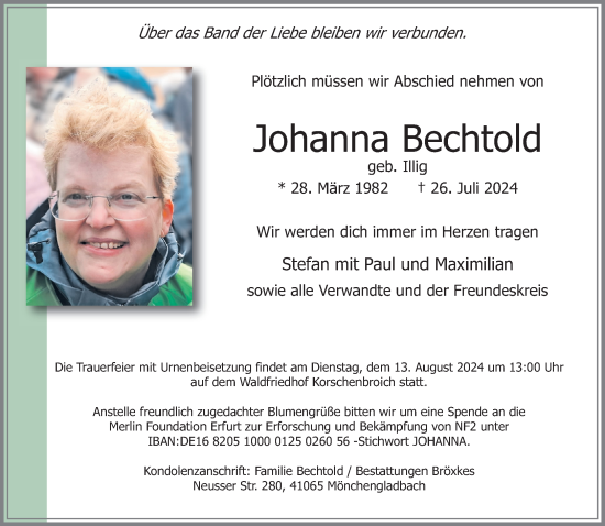 Traueranzeige von Johanna Bechtold von trauer.extra-tipp-moenchengladbach.de