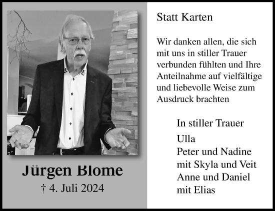 Traueranzeige von Jürgen Blome von trauer.extra-tipp-moenchengladbach.de