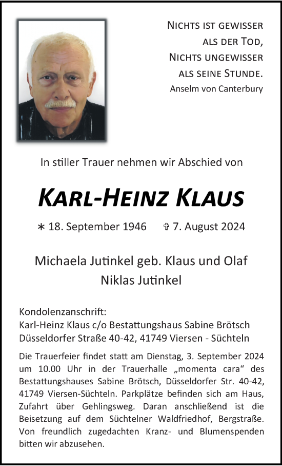 Traueranzeige von Karl-Heinz Klaus von trauer.extra-tipp-moenchengladbach.de