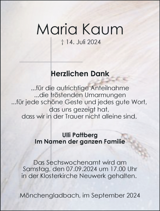 Traueranzeige von Maria Kaum von trauer.extra-tipp-moenchengladbach.de