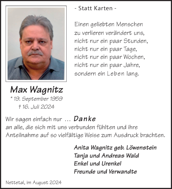 Traueranzeige von Max Wagnitz von trauer.extra-tipp-moenchengladbach.de