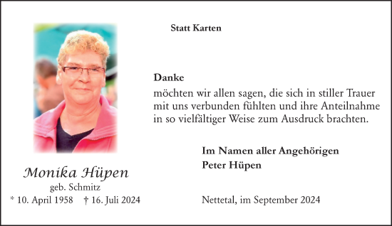 Traueranzeige von Monika Hüpen von trauer.extra-tipp-moenchengladbach.de