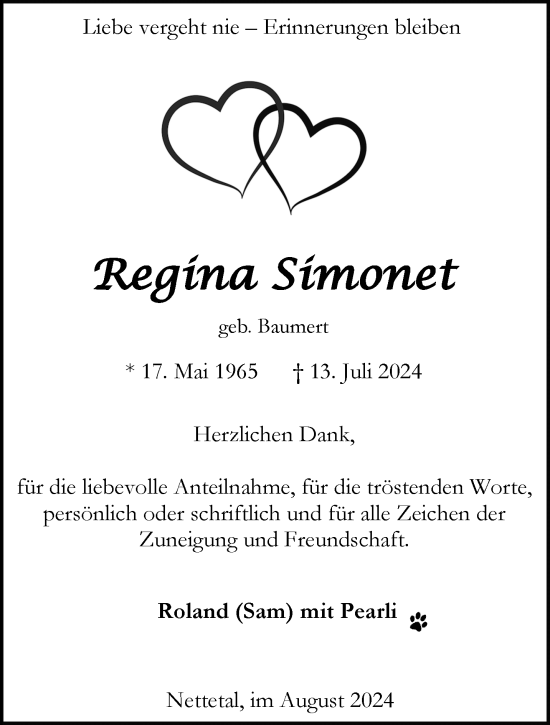 Traueranzeige von Regina Simonet von trauer.extra-tipp-moenchengladbach.de