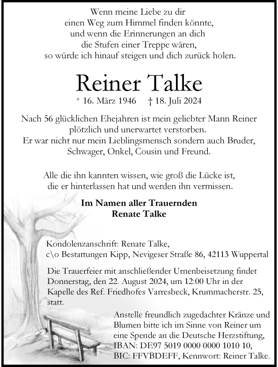 Traueranzeige von Reiner Talke von trauer.wuppertaler-rundschau.de