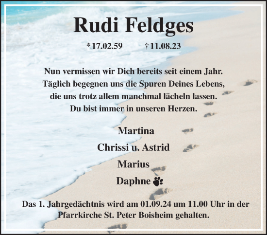 Traueranzeige von Rudi Feldges von trauer.extra-tipp-moenchengladbach.de