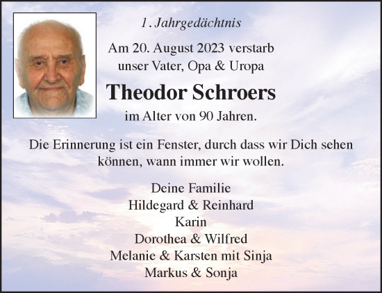 Traueranzeige von Theodor Schroers von trauer.extra-tipp-moenchengladbach.de