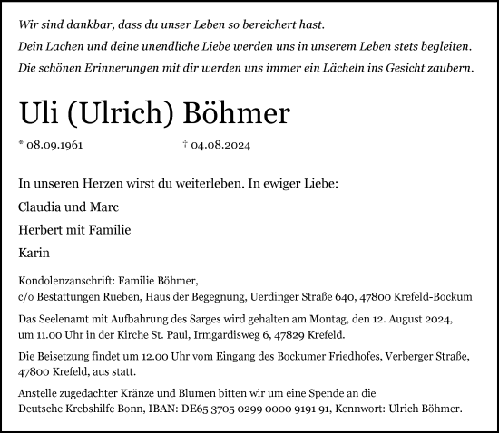 Traueranzeige von Uli Böhmer von trauer.extra-tipp-moenchengladbach.de