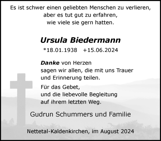 Traueranzeige von Ursula Biedermann von trauer.extra-tipp-moenchengladbach.de