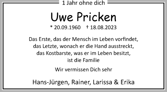 Traueranzeige von Uwe Pricken von trauer.extra-tipp-moenchengladbach.de