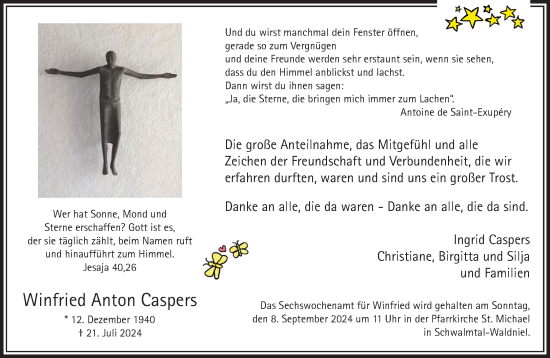 Traueranzeige von Winfried Anton Caspers von trauer.extra-tipp-moenchengladbach.de