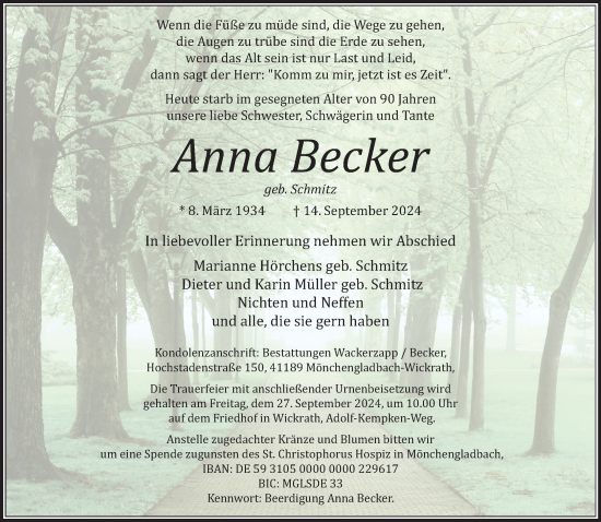 Traueranzeige von Anna Becker von trauer.extra-tipp-moenchengladbach.de