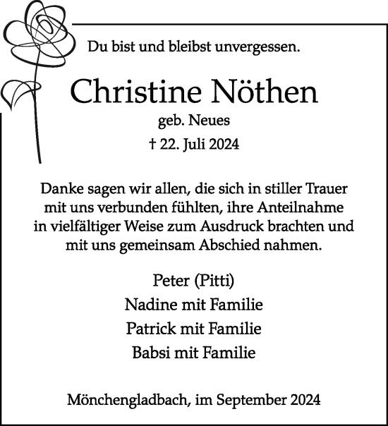 Traueranzeige von Christine Nöthen von trauer.extra-tipp-moenchengladbach.de