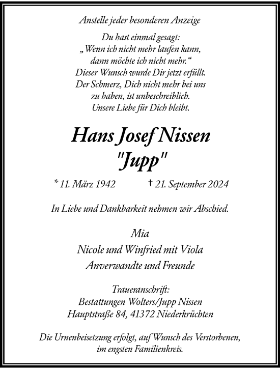 Traueranzeige von Hans Josef Nissen von trauer.extra-tipp-moenchengladbach.de