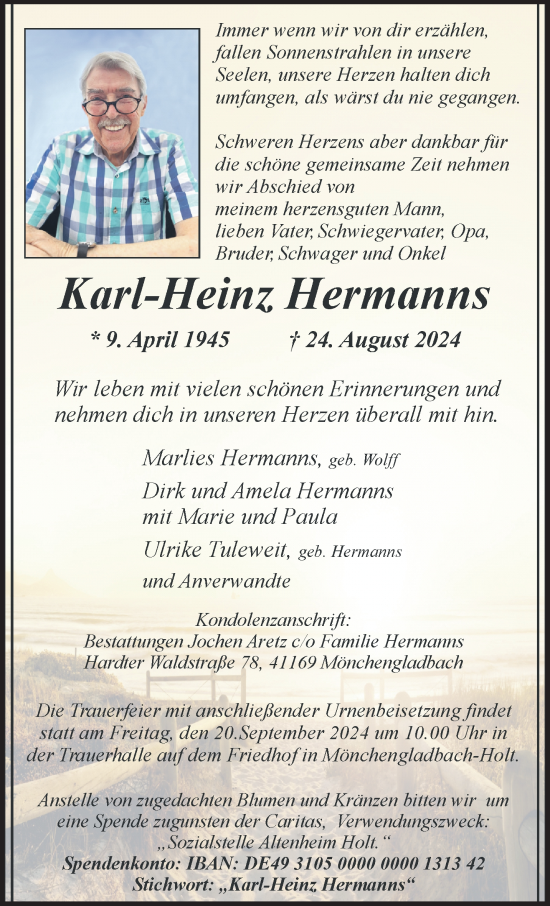 Traueranzeige von Karl-Heinz Hermanns von trauer.extra-tipp-moenchengladbach.de