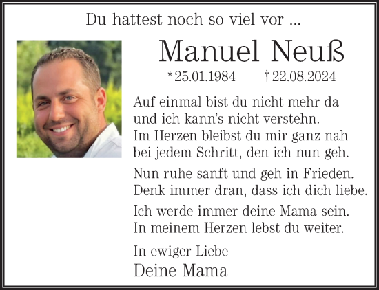 Traueranzeige von Manuel Neuß von trauer.extra-tipp-moenchengladbach.de