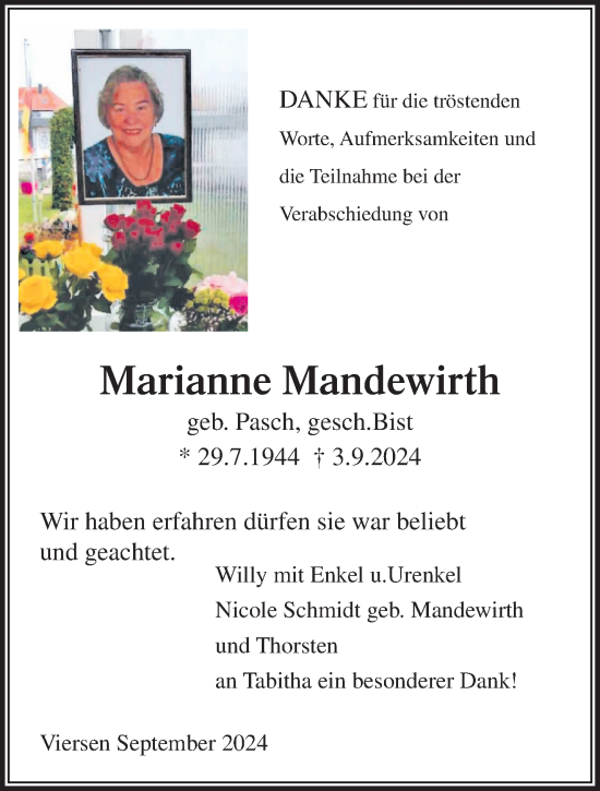 Traueranzeige von Marianne Mandewirth von trauer.extra-tipp-moenchengladbach.de