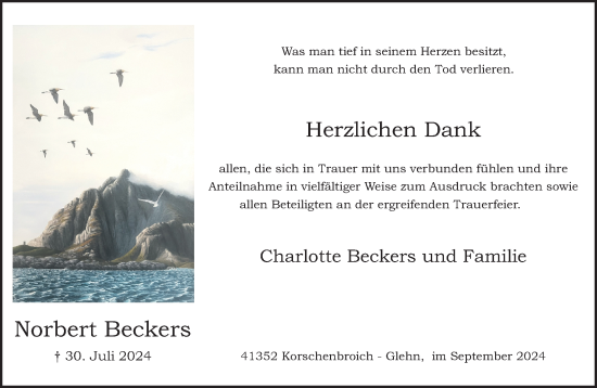 Traueranzeige von Norbert Beckers von trauer.extra-tipp-moenchengladbach.de