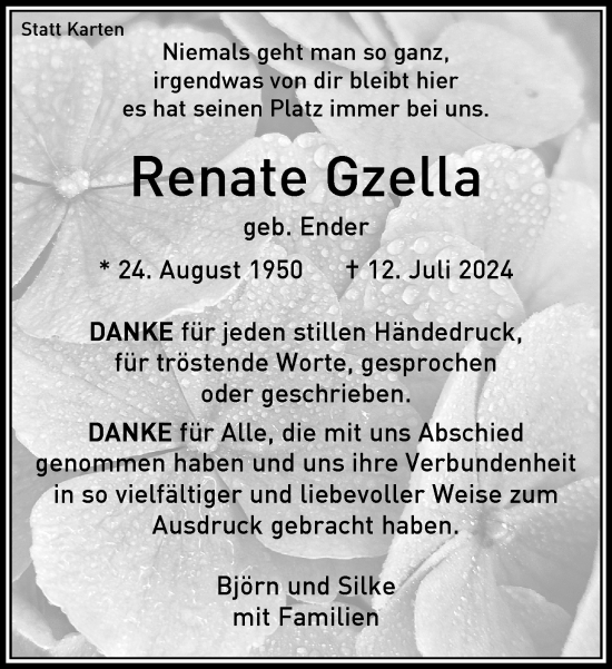 Traueranzeige von Renate Gzella von trauer.extra-tipp-moenchengladbach.de