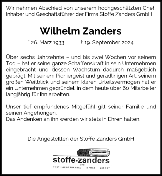 Traueranzeige von Wilhelm Zanders von trauer.extra-tipp-moenchengladbach.de