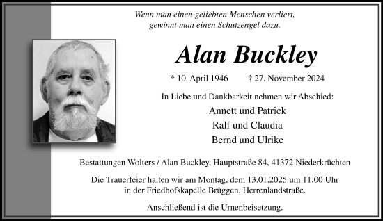 Traueranzeige von Alan Buckley von trauer.extra-tipp-moenchengladbach.de