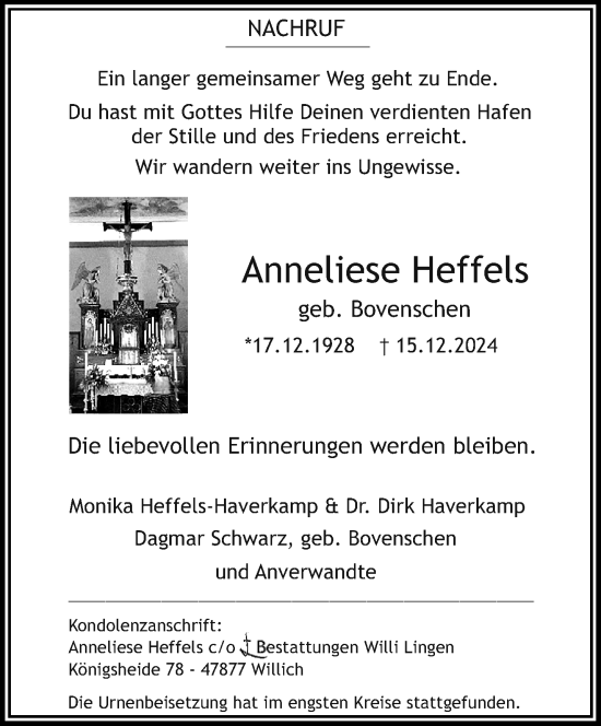 Traueranzeige von Anneliese Heffels von trauer.extra-tipp-moenchengladbach.de