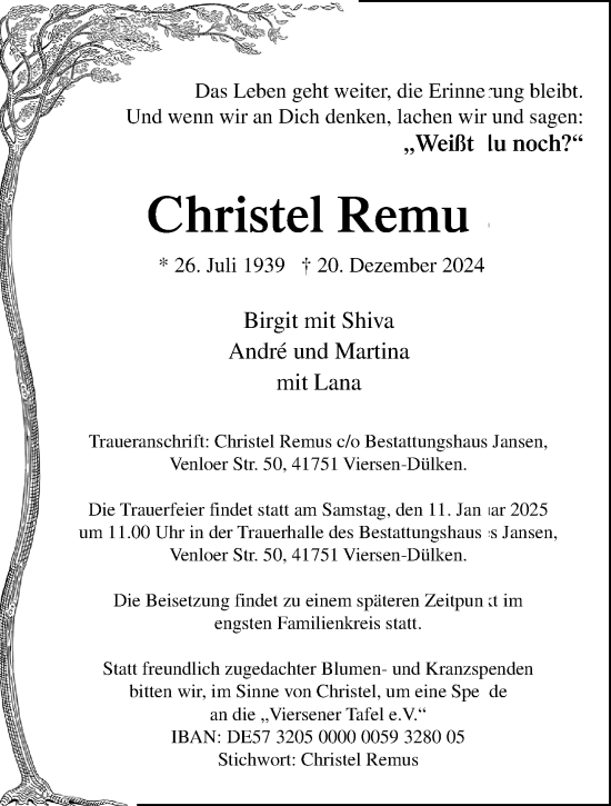 Traueranzeige von Christel Remus von trauer.extra-tipp-moenchengladbach.de