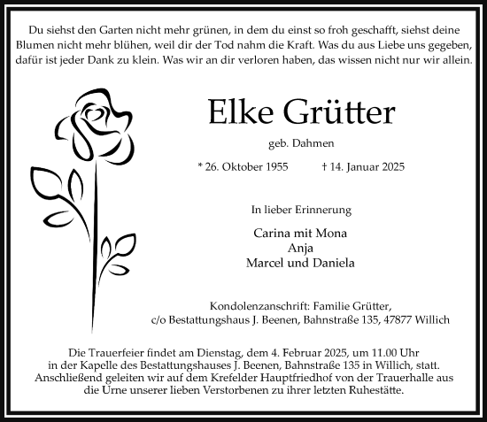 Traueranzeige von Elke Grütter von trauer.extra-tipp-moenchengladbach.de