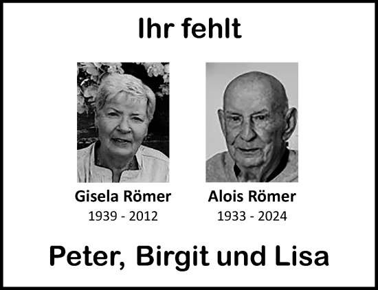 Traueranzeige von Gisela und Alois Römer von trauer.extra-tipp-moenchengladbach.de