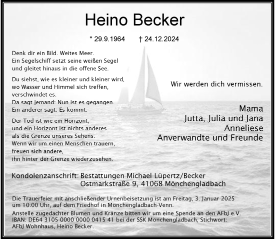 Traueranzeige von Heino Becker von trauer.extra-tipp-moenchengladbach.de