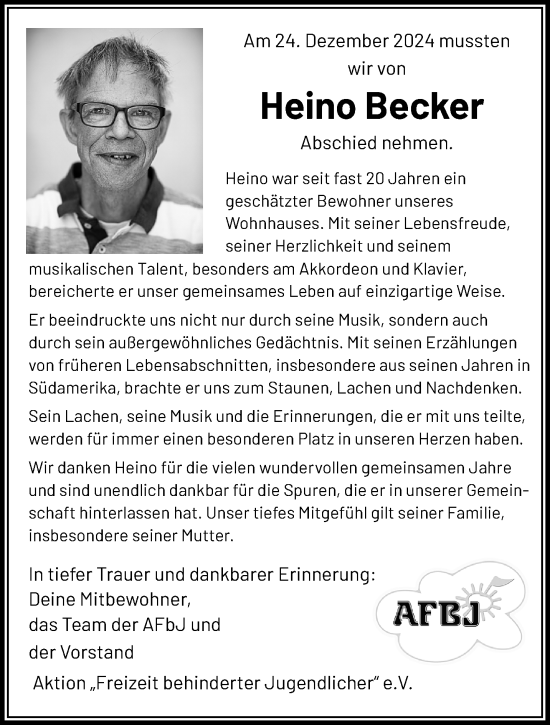 Traueranzeige von Heino Becker von trauer.extra-tipp-moenchengladbach.de