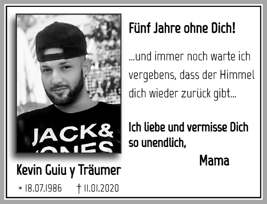 Traueranzeige von Kevin Guiu von trauer.extra-tipp-moenchengladbach.de