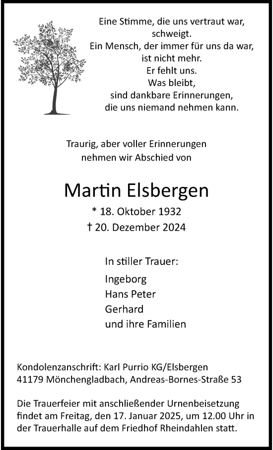 Traueranzeige von Martin Elsbergen von trauer.extra-tipp-moenchengladbach.de