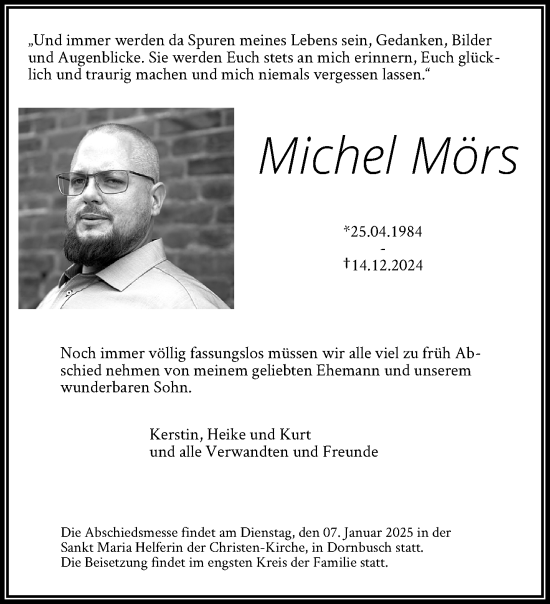 Traueranzeige von Michel Mörs von trauer.extra-tipp-moenchengladbach.de