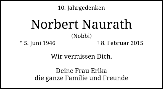 Traueranzeige von Norbert Naurath von trauer.wuppertaler-rundschau.de