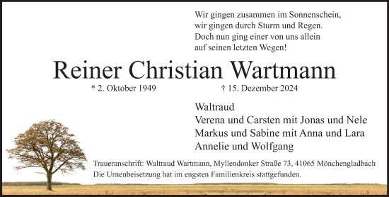 Traueranzeige von Reiner Christian Wartmann von trauer.extra-tipp-moenchengladbach.de