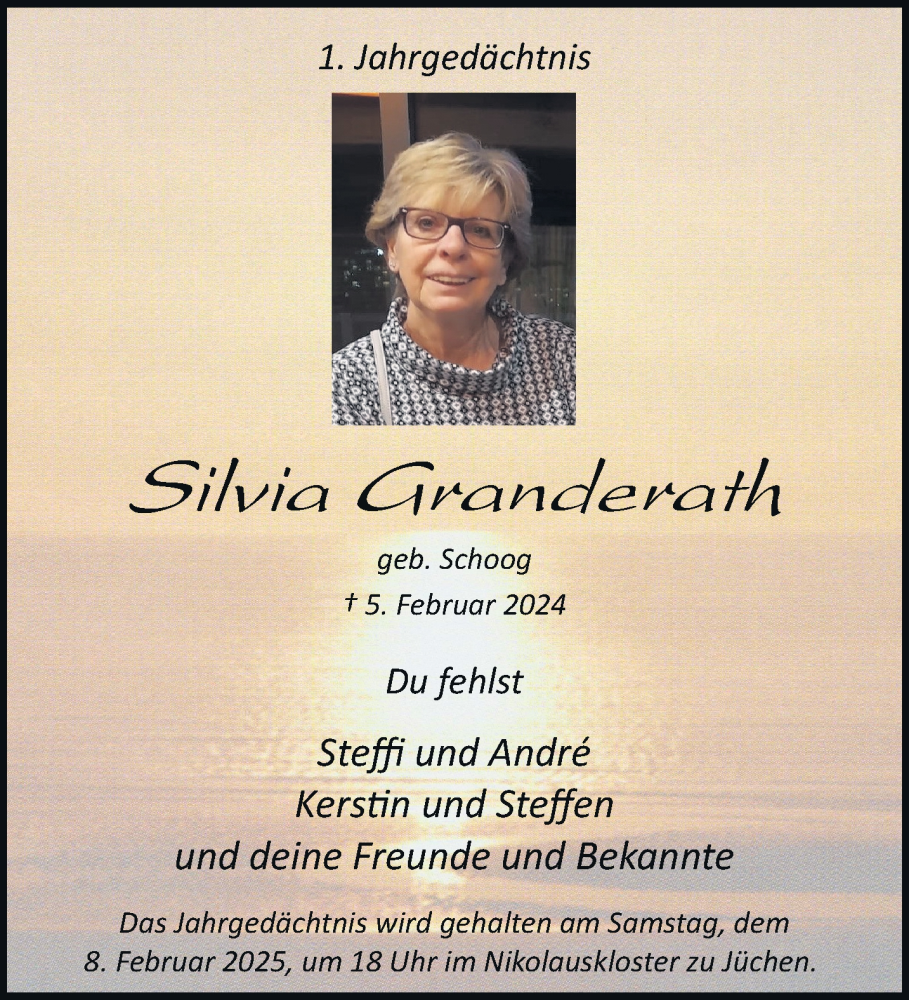  Traueranzeige für Silvia Granderath vom 01.02.2025 aus trauer.stadt-kurier.de