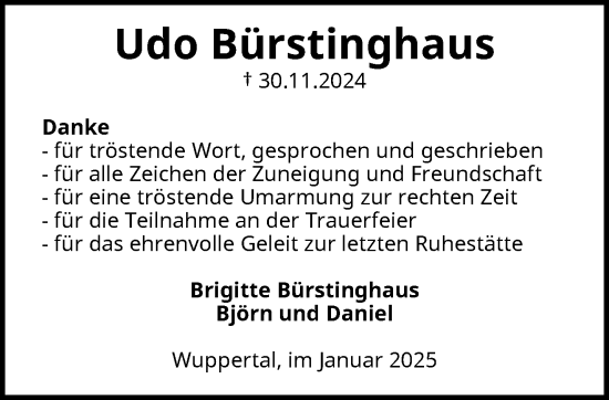 Traueranzeige von Udo Bürstinghaus von trauer.wuppertaler-rundschau.de