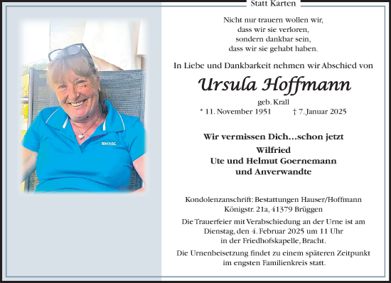 Traueranzeige von Ursula Hoffmann von trauer.extra-tipp-moenchengladbach.de