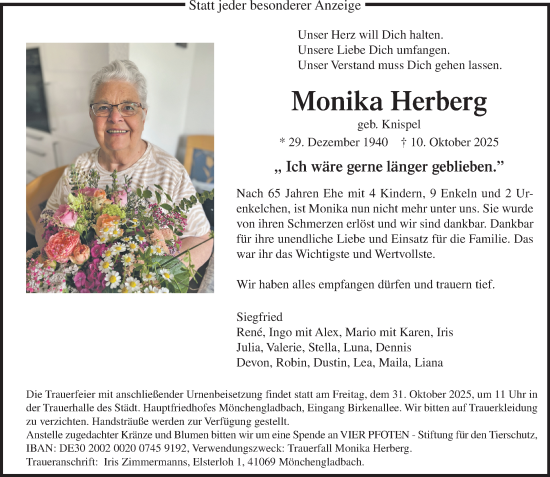 Traueranzeige von Monika Herberg von trauer.panorama-anzeigenblatt.de