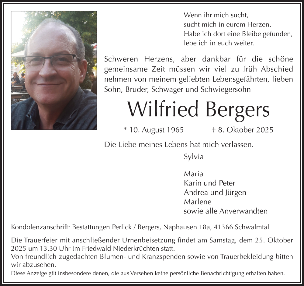  Traueranzeige für Wilfried Bergers vom 19.10.2025 aus trauer.panorama-anzeigenblatt.de