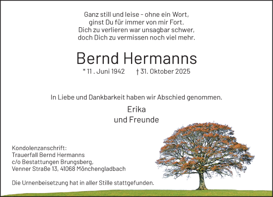 Traueranzeige von Bernd Hermanns von trauer.panorama-anzeigenblatt.de