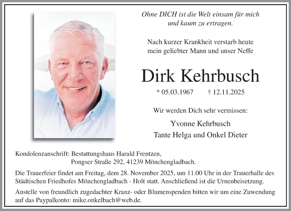  Traueranzeige für Dirk Kehrbusch vom 23.11.2025 aus trauer.panorama-anzeigenblatt.de