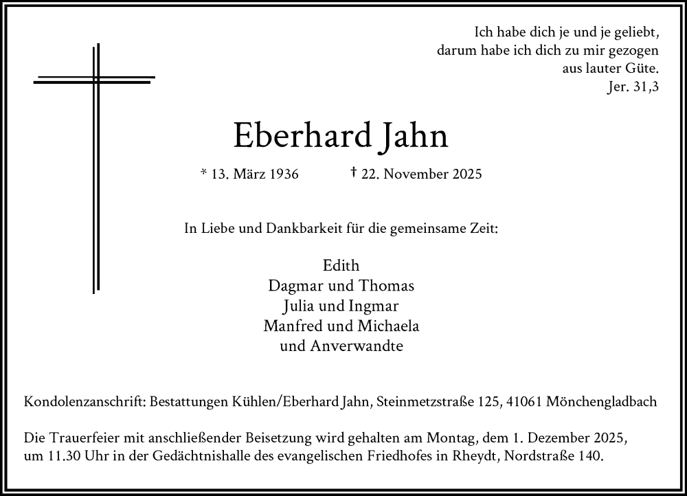  Traueranzeige für Eberhard Jahn vom 30.11.2025 aus trauer.panorama-anzeigenblatt.de