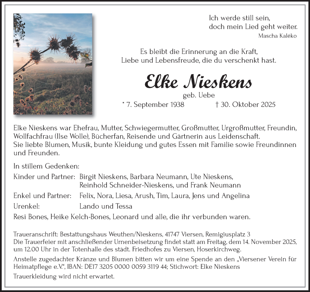  Traueranzeige für Elke Nieskens vom 09.11.2025 aus trauer.panorama-anzeigenblatt.de