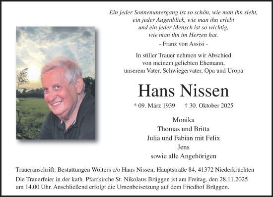 Traueranzeige von Hans Nissen von trauer.panorama-anzeigenblatt.de