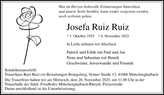 Traueranzeige von Josefa Ruiz Ruiz von trauer.panorama-anzeigenblatt.de