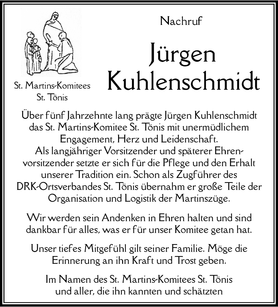  Traueranzeige für Jürgen Kuhlenschmidt vom 02.11.2025 aus trauer.panorama-anzeigenblatt.de