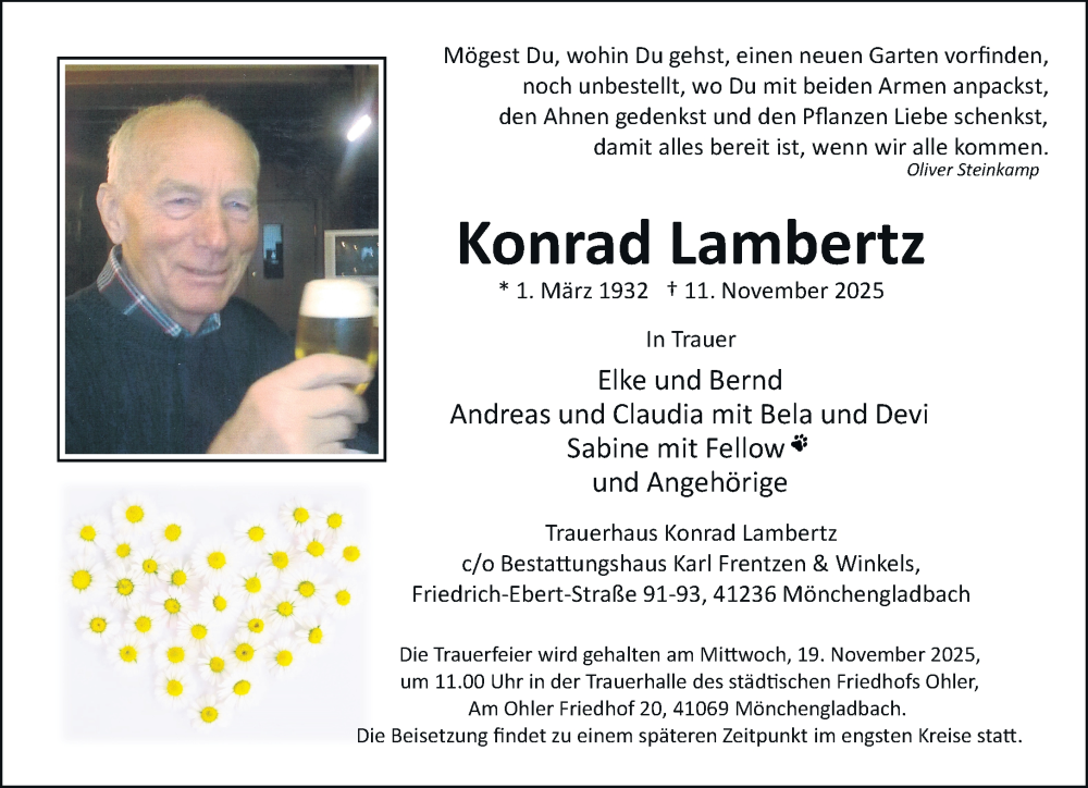  Traueranzeige für Konrad Lambertz vom 16.11.2025 aus trauer.panorama-anzeigenblatt.de