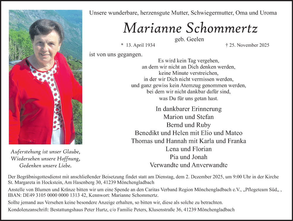  Traueranzeige für Marianne Schommertz vom 30.11.2025 aus trauer.panorama-anzeigenblatt.de
